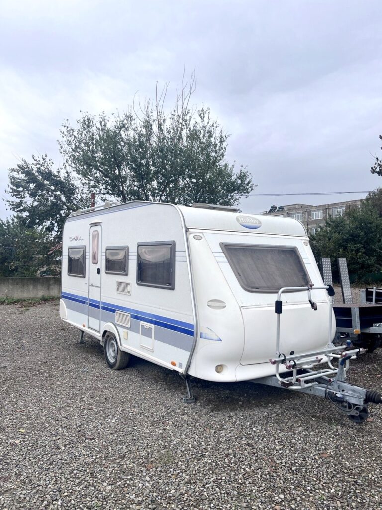 Hobby caravan interior lounge with U-shaped seating
