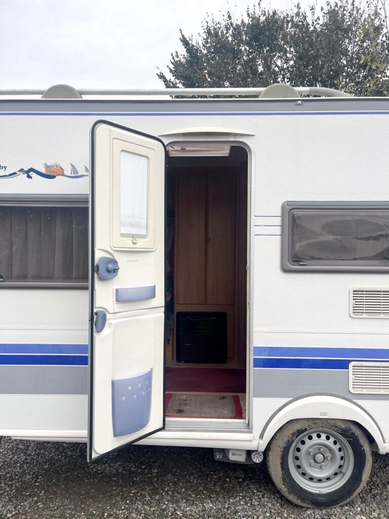 Hobby caravan kitchen with two-burner glass hob and sink